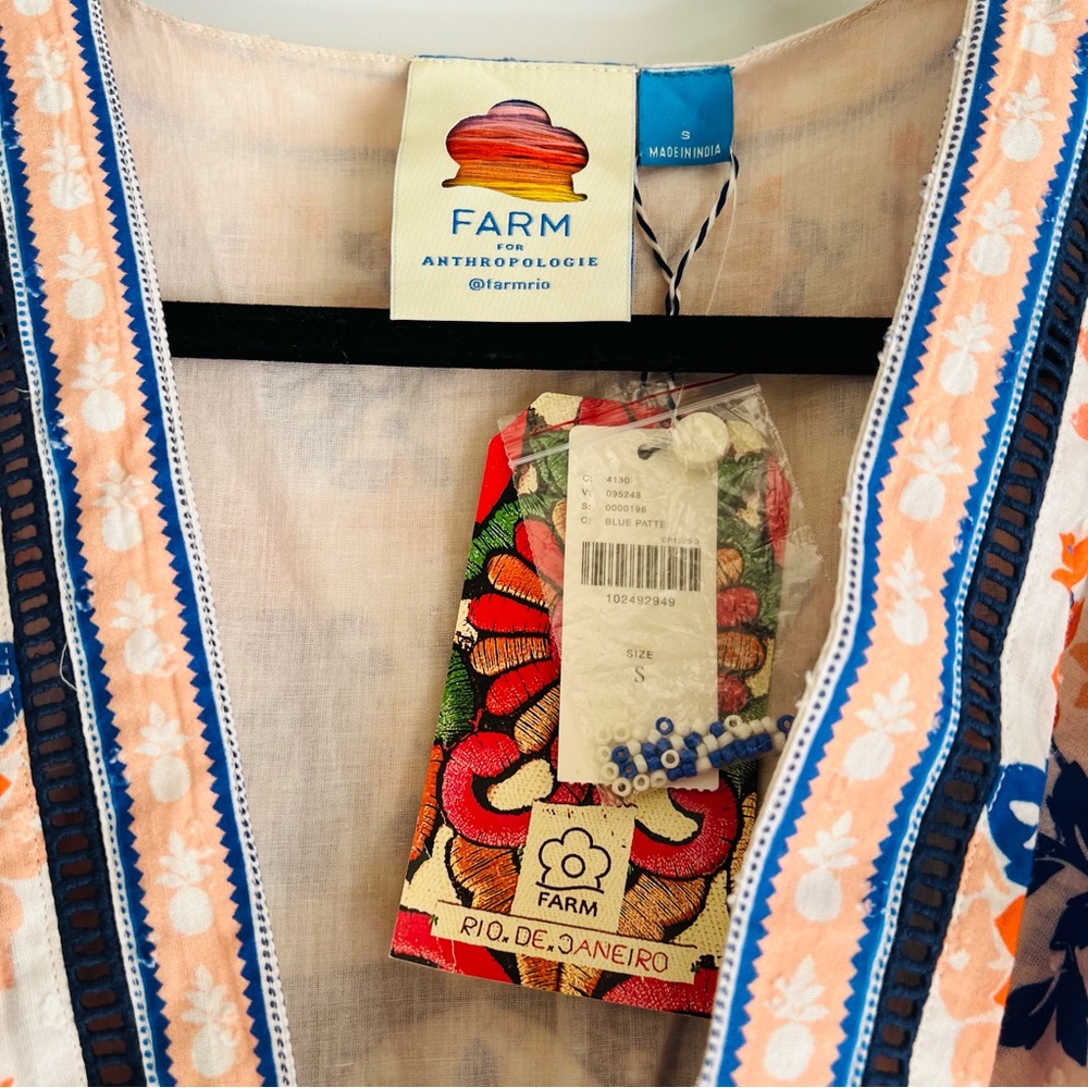 FARM Rio x Anthropologie V-Neck Maxi Dress Size Small NWT Blue Orange Bird Print - Picture 9 of 13